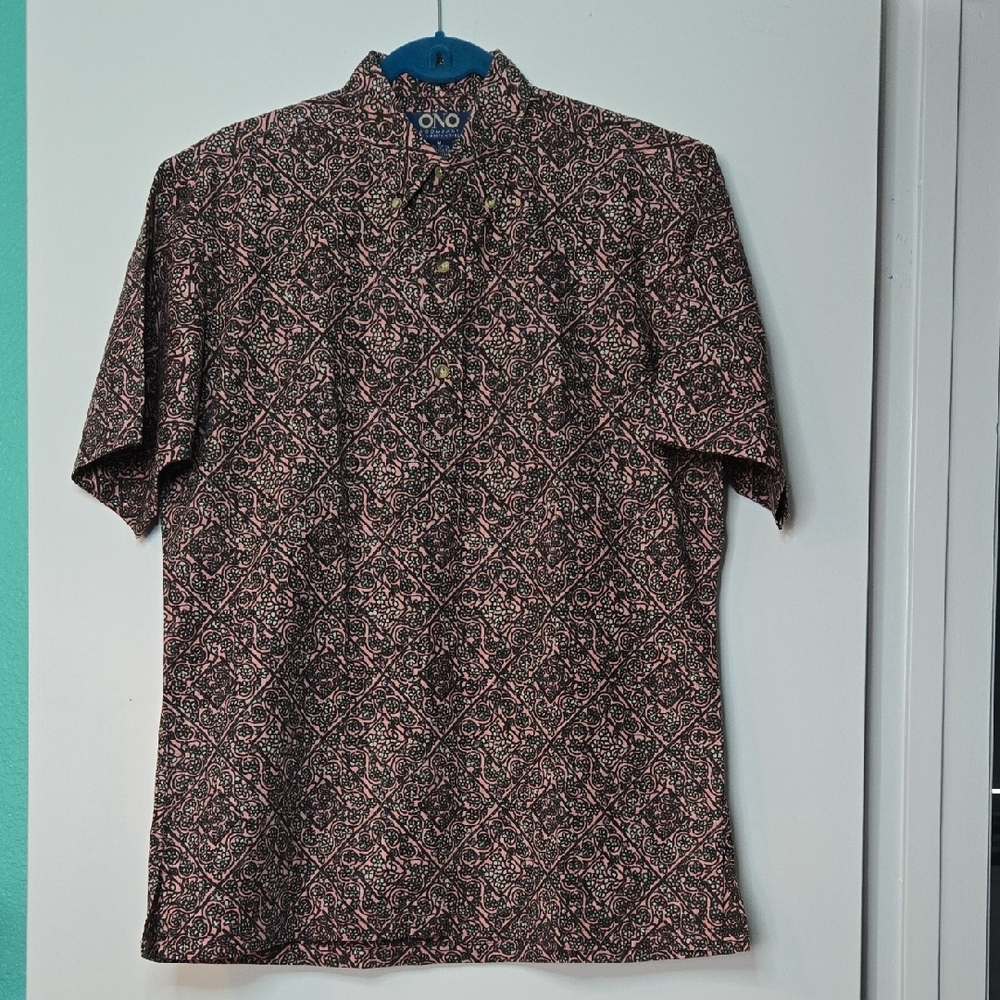 Ono & Company by Liberty House Men's Blk & Pink Inside Out Geomtrc Shrt EUC Sz M